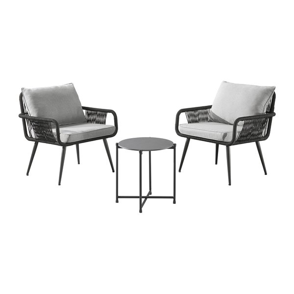 Alaterre Furniture Andover All-Weather Outdoor Conversation Set with Two Rope Chairs and 18" H Cocktail Table AWWK023KK